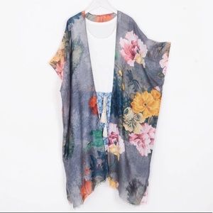 NWT BOHO FLORAL KIMONO DUSTER JACKET WRAP